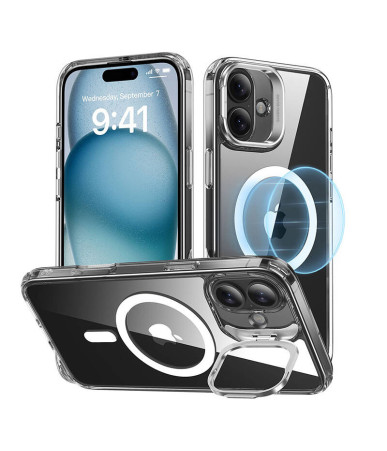 ESR Classic Hybrid HaloLock Cover con Stand per iPhone 16 Plus Trasparente
