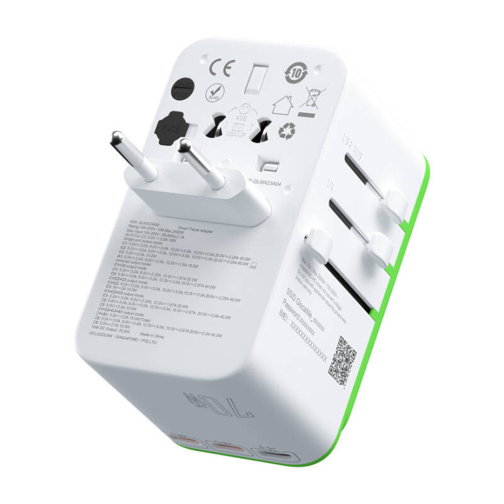 GlocalMe Roamplug Adattatore Universale con Hotspot 4G/LTE Wi-Fi Cloud SIM Bianco