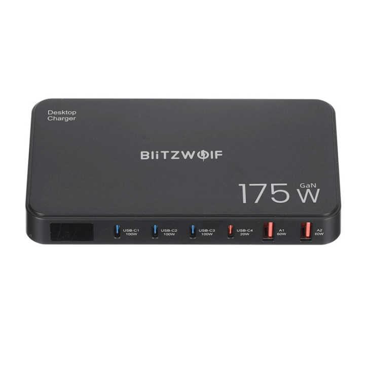 Blitzwolf BW-S30 Stazione di Ricarica 6-in-1 175W 4xUSB-C + 2xUSB-A Nero