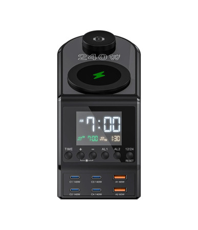 Blitzwolf BW-FW10 Sveglia Caricatore 240W 4xUSB-C 2xUSB-A Wireless Nero