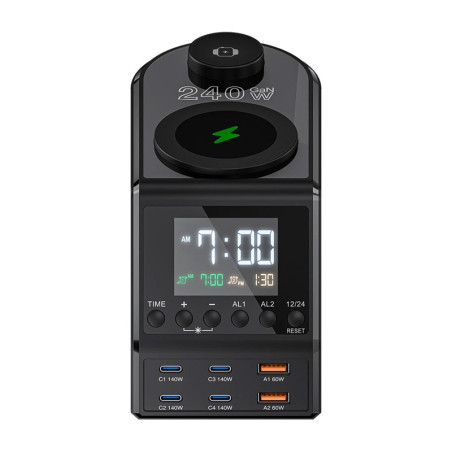 Blitzwolf BW-FW10 Sveglia Caricatore 240W 4xUSB-C 2xUSB-A Wireless Nero