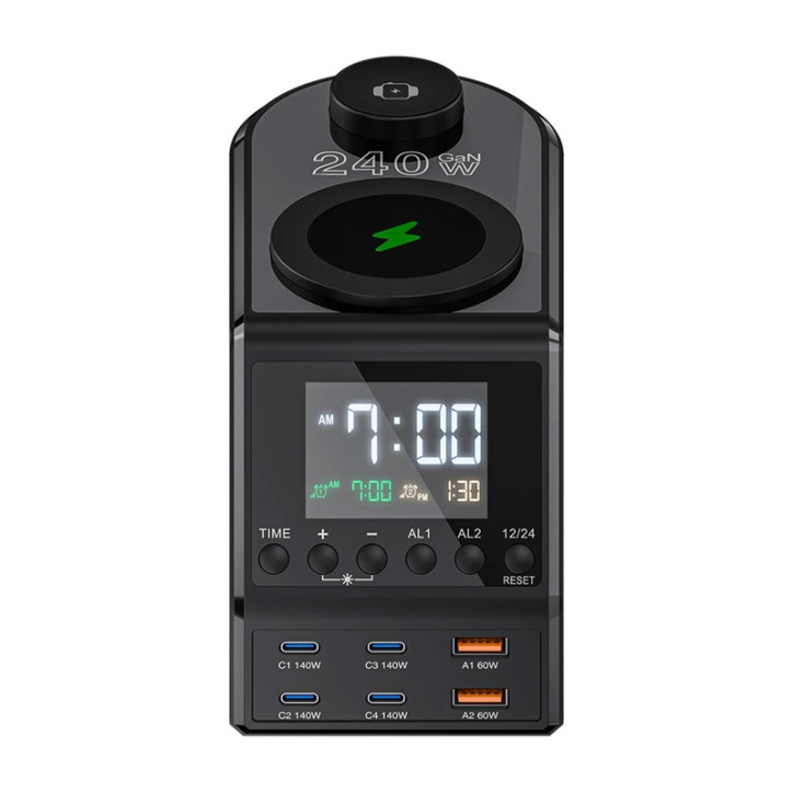 Blitzwolf BW-FW10 Sveglia Caricatore 240W 4xUSB-C 2xUSB-A Wireless Nero