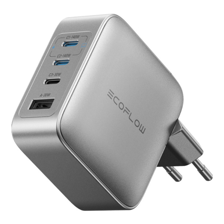 EcoFlow Caricatore RAPID Pro 140W GaN 3xUSB-C 1xUSB-A Argento