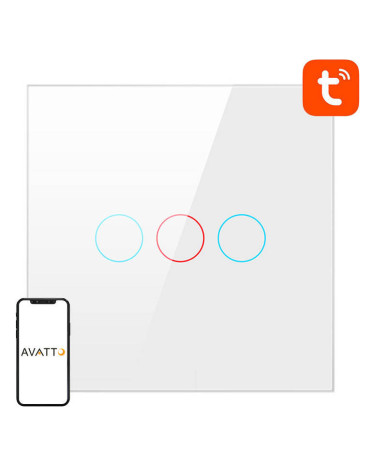 Smart Light Switch WiFi Avatto TS02-EU-W3 3 Way TUYA (white)