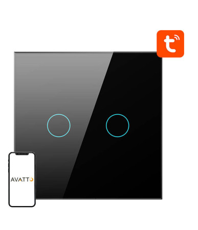 Smart Light Switch ZigBee Avatto ZTS02-EU-B2 2 Way TUYA (black)
