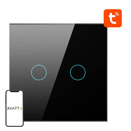 Interruttore Smart ZigBee Avatto ZTS02-EU-B2 2 Way TUYA Nero